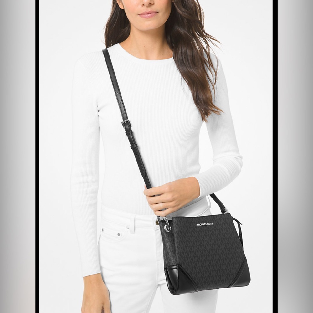 Michael Kors Nicole Triple Compartment Crossbody Bag w/ signature print